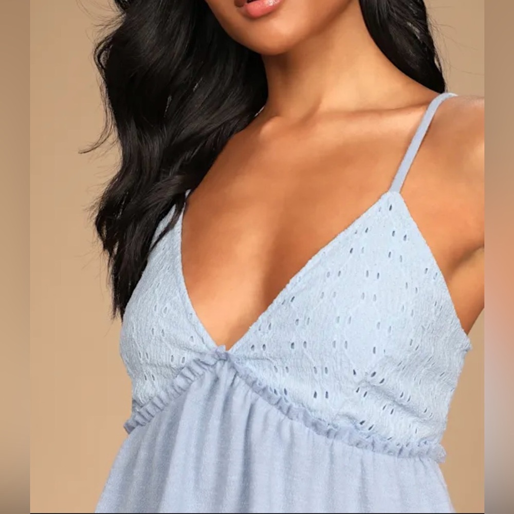 Lulus NWOT* Light Blue Eyelet Peplum Top - Picture 9 of 9